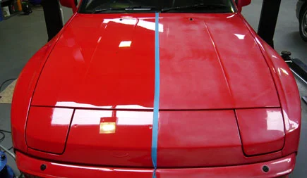 Paint correction before and after red car Las Vegas Mobile Auto Spa